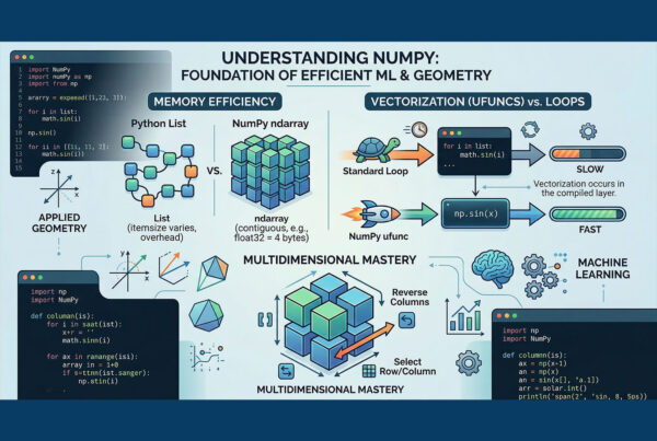 NumPy tutorial for beginners showing arrays, vectorization, memory efficiency, and Python vs NumPy performance