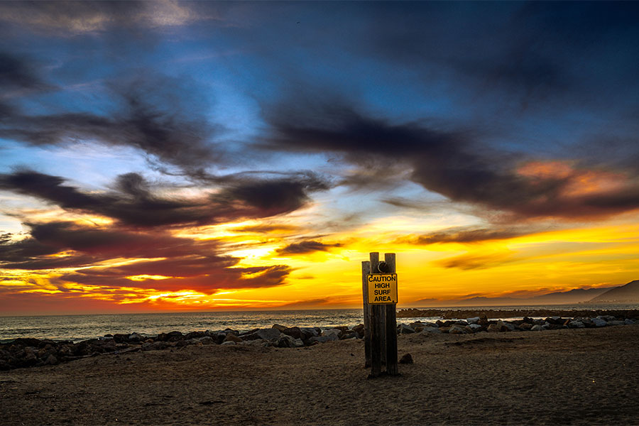 California coastal landscape photography at Ventura Key with vibrant sky colors