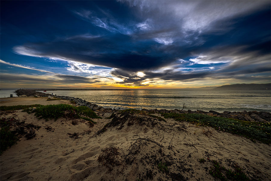 Golden hour photography Ventura Key California with ocean reflections