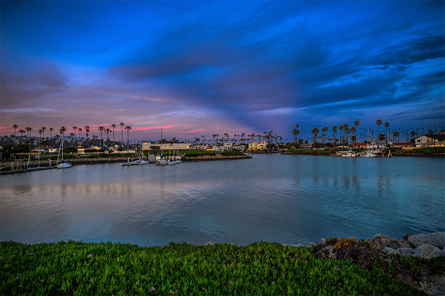 Coastal sunset photography in California at Ventura Key with long exposure effect