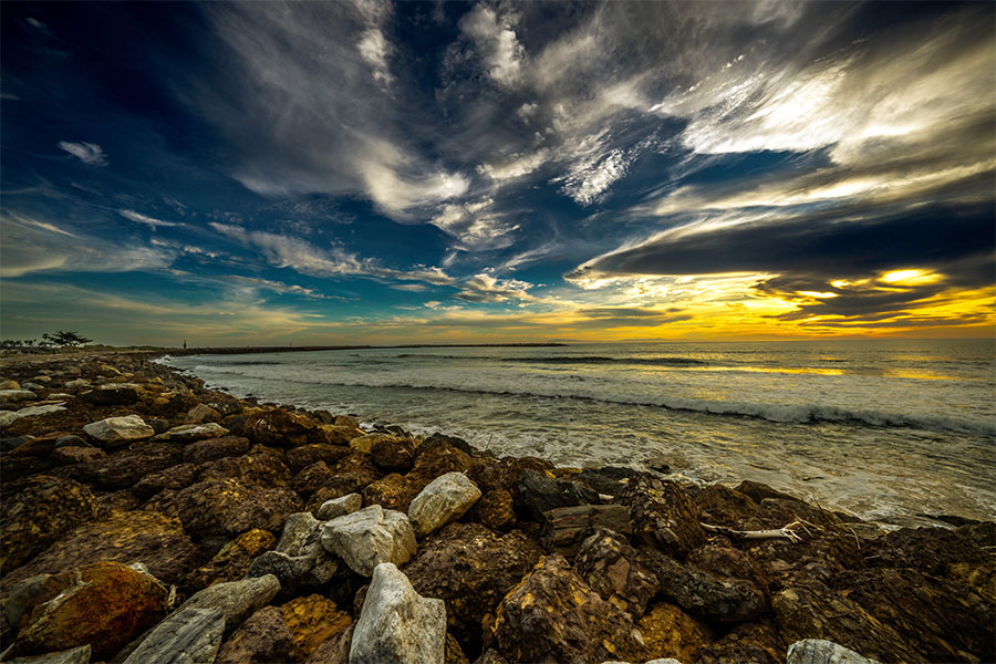 Ventura Key California coastal photography during golden sunset with ocean and rocks